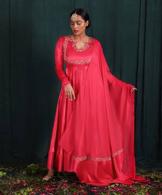 Blush Red Embroidered Anarkali Set 1