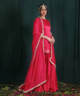 Blush Red Embroidered Gharara Set 1