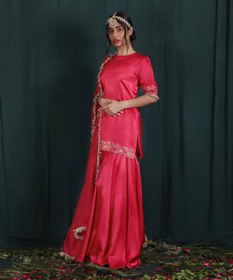 Blush Red Embroidered Gharara Set 2