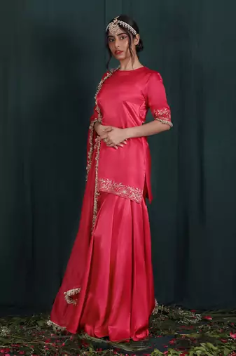 Blush Red Embroidered Gharara Set