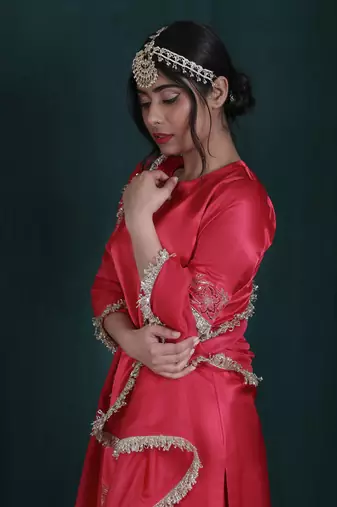 Blush Red Embroidered Gharara Set