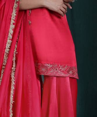 Blush Red Embroidered Gharara Set 4
