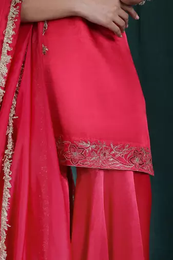 Blush Red Embroidered Gharara Set