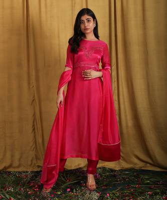 Pink Taby Embroidered Kurta Suit Set 1