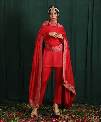 Red Short Kurta Suit Set 1