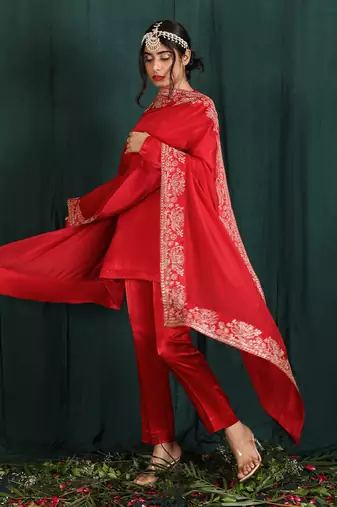 Red Short Kurta Suit Set
