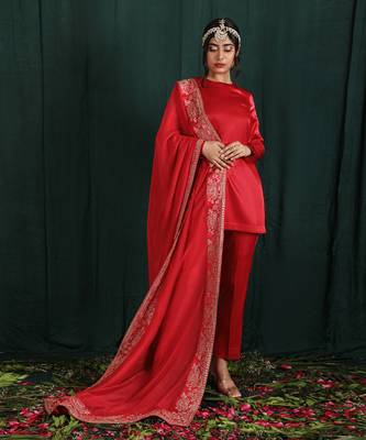 Red Short Kurta Suit Set 3