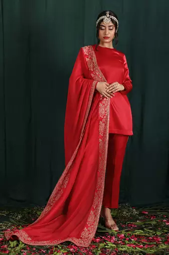 Red Short Kurta Suit Set
