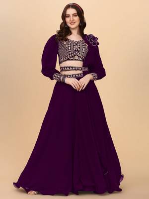  Purple Embroidered Semi Stitched Lehenga Choli  1