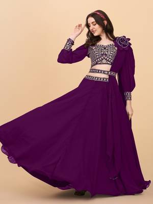  Purple Embroidered Semi Stitched Lehenga Choli  2