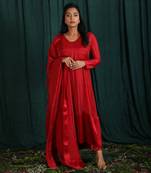 Red Taby Silk Suit Set