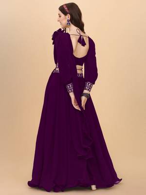  Purple Embroidered Semi Stitched Lehenga Choli  4