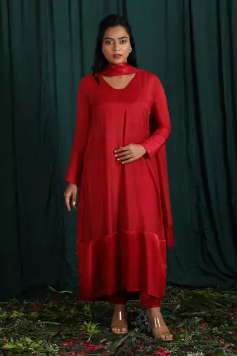 Red Taby Silk Suit Set