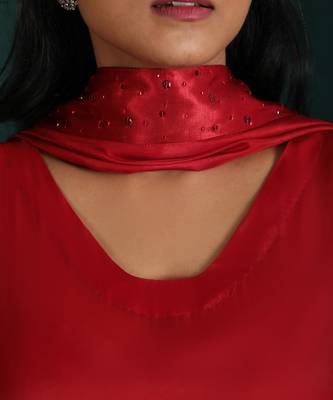 Red Taby Silk Suit Set 4