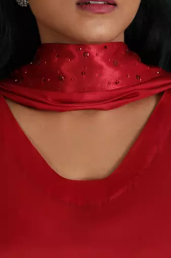 Red Taby Silk Suit Set