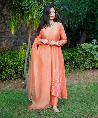 Orange Embroidered Suit Set 1