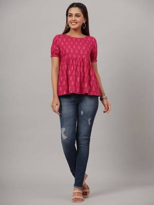 RAYON PRINTED FLARED TOP 3