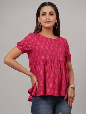 RAYON PRINTED FLARED TOP 5