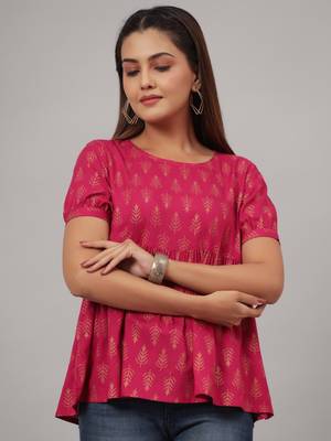 RAYON PRINTED FLARED TOP 6