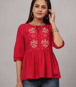 RAYON EMBROIDERY FLARED TOP