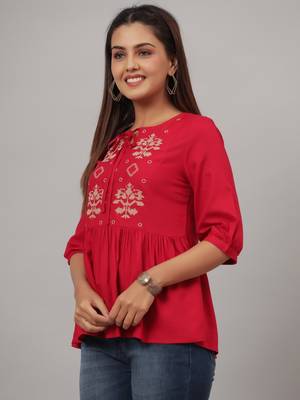 RAYON EMBROIDERY FLARED TOP 3