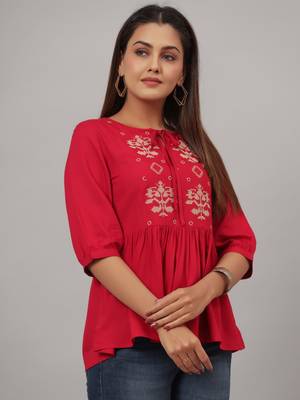 RAYON EMBROIDERY FLARED TOP 4