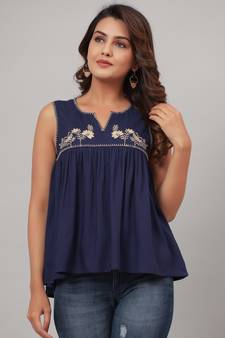 RAYON EMBROIDERY FLARED TOP