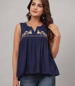 RAYON EMBROIDERY FLARED TOP