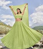 LIGHT GREEN SEQUINS & THREAD EMBROIDERED GEORGETTE FESTIVE BRIDAL WEDDING & PARTY WEAR SEMI STITCHED LEHENGA