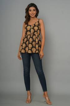 COTTON PRINTED STRIPED FLARED TOP