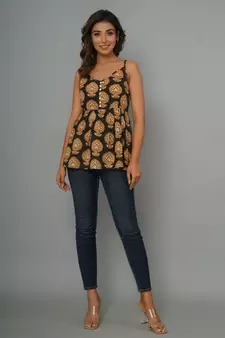 COTTON PRINTED STRIPED FLARED TOP