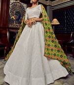WHITE SEQUINS & GOTA EMBROIDERED GEORGETTE FESTIVE BRIDAL WEDDING & PARTY WEAR SEMI STITCHED LEHENGA