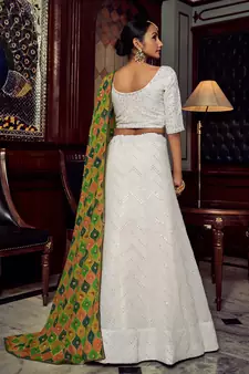 WHITE SEQUINS & GOTA EMBROIDERED GEORGETTE FESTIVE BRIDAL WEDDING & PARTY WEAR SEMI STITCHED LEHENGA