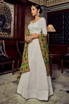 WHITE SEQUINS & GOTA EMBROIDERED GEORGETTE FESTIVE BRIDAL WEDDING & PARTY WEAR SEMI STITCHED LEHENGA