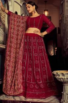 RANI PINK SEQUINS & THREAD EMBROIDERED GEORGETTE FESTIVE BRIDAL WEDDING & PARTY WEAR SEMI STITCHED LEHENGA