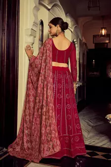 RANI PINK SEQUINS & THREAD EMBROIDERED GEORGETTE FESTIVE BRIDAL WEDDING & PARTY WEAR SEMI STITCHED LEHENGA