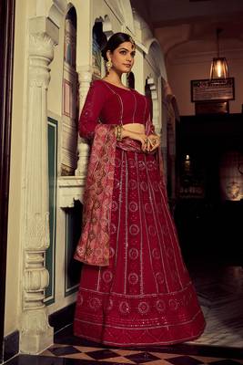 RANI PINK SEQUINS & THREAD EMBROIDERED GEORGETTE FESTIVE BRIDAL WEDDING & PARTY WEAR SEMI STITCHED LEHENGA 4