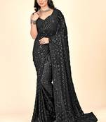 Sequins Checks Pattern Embroidery Work With Georgette Fabric Party Wear Saree