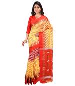 Aishani Collection Woven Cotton Silk Dhakai Jamdani Women'S Handloom Saree Without Bp (Yellow, Red) Without Blouse