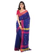 Aishani Collection Embroidered Blue Khadi Cotton Saree with blouse pieces