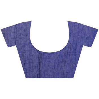 Aishani Collection Embroidered Blue Khadi Cotton Saree with blouse pieces 2
