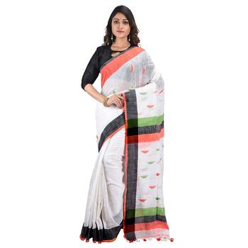 Aishani Collection Embroidered Hand Spun Cotton HandloomSaree with blouse pieces 1