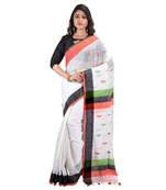 Aishani Collection Embroidered Hand Spun Cotton HandloomSaree with blouse pieces