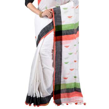 Aishani Collection Embroidered Hand Spun Cotton HandloomSaree with blouse pieces 2