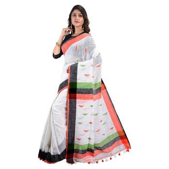 Aishani Collection Embroidered Hand Spun Cotton HandloomSaree with blouse pieces 3