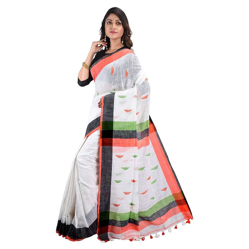 Aishani Collection Embroidered Hand Spun Cotton HandloomSaree with blouse pieces