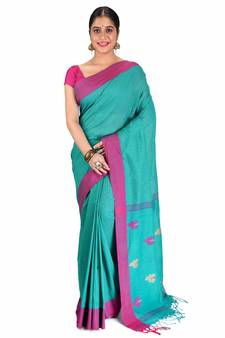 Aishani Collection Pure Cotton Kantha boutique Handloom Women's Saree with bp (Light Blue)