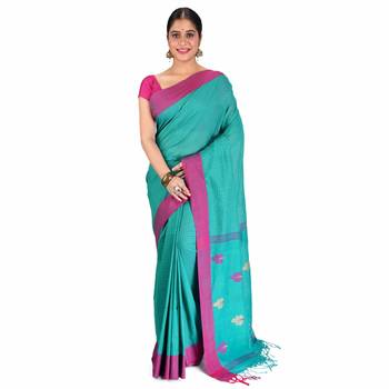 Aishani Collection Pure Cotton Kantha boutique Handloom Women's Saree with bp (Light Blue) 1