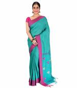 Aishani Collection Pure Cotton Kantha boutique Handloom Women's Saree with bp (Light Blue)