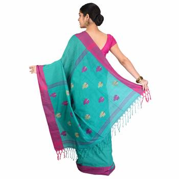 Aishani Collection Pure Cotton Kantha boutique Handloom Women's Saree with bp (Light Blue) 4